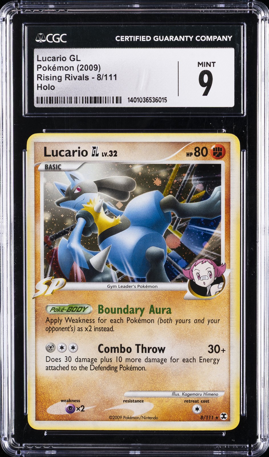 2009 POKEMON RISING RIVALS HOLO #8/111 LUCARIO GL CGC 9