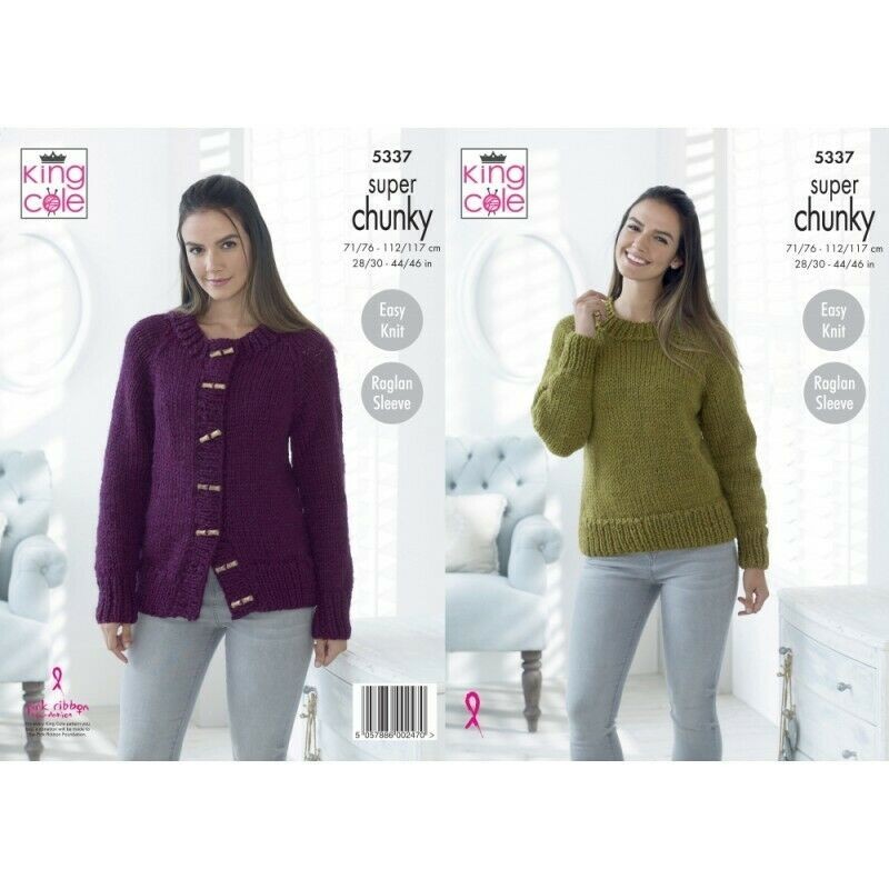 King Cole Super Chunky Knitting Pattern - 5337 Ladies Cardigan & Sweater