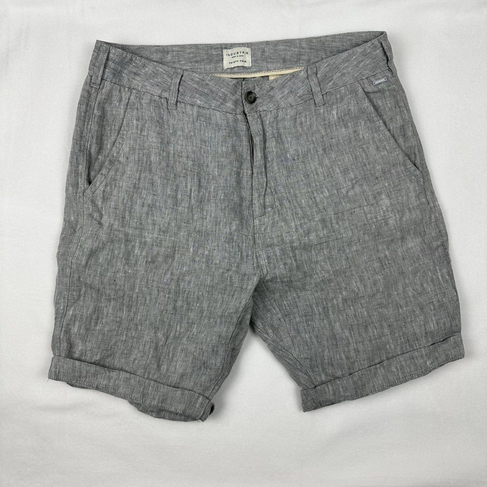 Industrie Men's 100% Linen Chino Shorts Size 34 Grey Woven Fabric Rolled Hem
Opens in a new window o