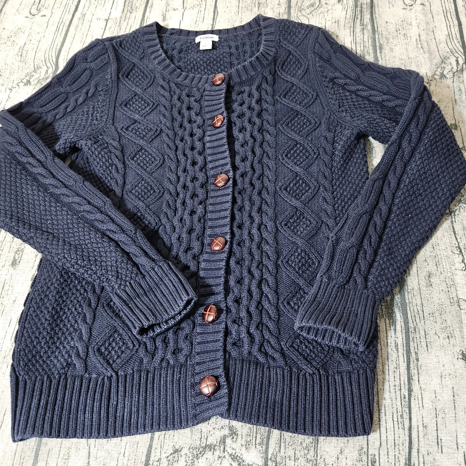 L.L. Cárdigan Suéter Bean Niñas Azul Tejido con Cable Botón S Pequeño Manga Larga Niño Foto 2 de 4