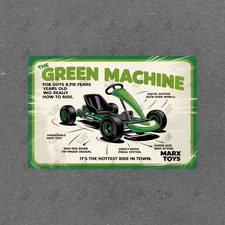 Vintage Marx Toys Green Machine Pedal Car Sign Retro Toy #485330