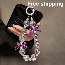 Purple Bow Bracelet Bead Crystal Charm Bracelet for Mobile Cell Phone New