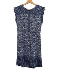 Loft Dress Blue Sleeveless Mixed Print Paisley Print Shirt Dress Women's Size S