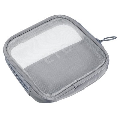 4.3''x4.3''x0.8'' Mesh Toiletry Bag Makeup Cosmetic Bag Zipper Pouch Grey