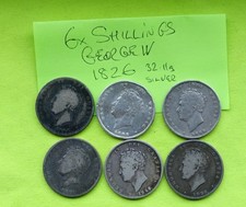 6x 1826 Silver SHILLING 1s Coin GEORGE III 1760-1820 (32grams)