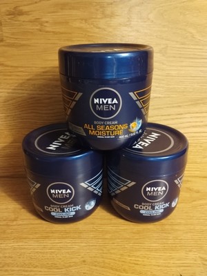 Lot Of 2 Nivea Men's Cool Kick Body Cream 13.5oz & 1 All Seasons Normal To Dry 