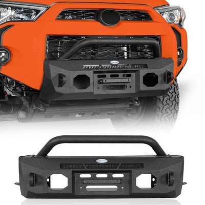 Stubby Steel Bull Bar Front Bumper 2014-2024 4Runner w/Winch Plate LED Light Bar