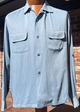 Vtg Pilgrim 1940 Rayon Gabardine Loop Collar Shirt Flap Pocket Rockabilly Large
