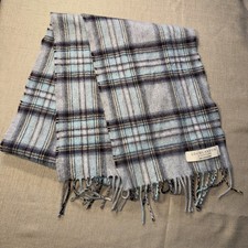 Lochcarron of Scotland Fringed Scarf Tartan Plaid 100 Cashmere 10x58" Gray Blue