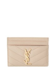 Saint Laurent Monogram Matelasse Leather Card Holder Women's Beige