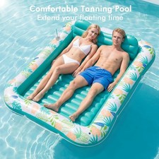 Inflatable Tanning Pool Lounger Float 87 x 63" Pool Floats Adult Pillow  Holder