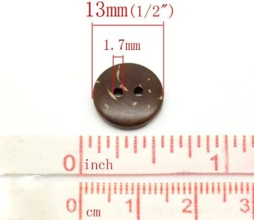 200PC Brown Coconut Shell Buttons 2 Hole Scrapbooking Sewing Buttons 13mm (1/2 I - Image 2 of 4