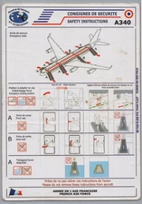 Armee De L'Air Francaise Airbus A340 Airline Safety Card Esacadaron de Transport