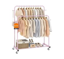 Laiensia Double Rods0Double Rods Garment Rack With Wheels, Clothing Rack For Han