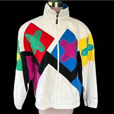 NWOT Vintage 80  s Head Geometric Colorblocked Windbreaker Jacket Women  s Large