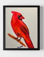 GUAJARDO Original Acrylic Male Cardinal 14X11 Paper Signed Art