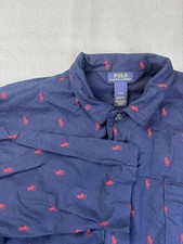 Polo Ralph Lauren 100 Cotton Mens Sleep Shirt Pajama Top AOP Large Blue