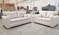 Lily Cream Plush High Back Sofa Suite 3 & 2 Seater Velvet Free Footstool