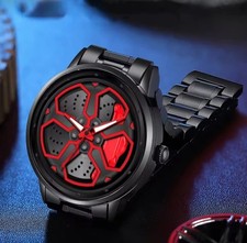 Orologio Uomo Quarzo Nero Acciaio Sportivo Quadrante Rotante Auto cerchio