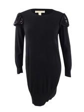 Michael Michael Kors Women's Sequined-Ruffle Sweater Dress (L, Black)