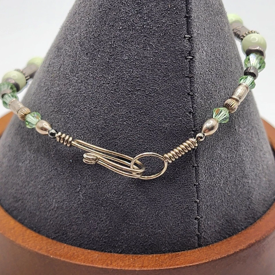 Pulsera Artesanal Crisoprasa Verde y Cristal 8" Plata de Ley Piedras Preciosas 925 Foto 3 de 4