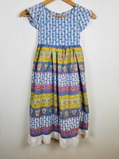 Vintage 1980s Girls Prairie Folk Midi Dress Sz 7-8yrs Owls Ladybugs Colorful