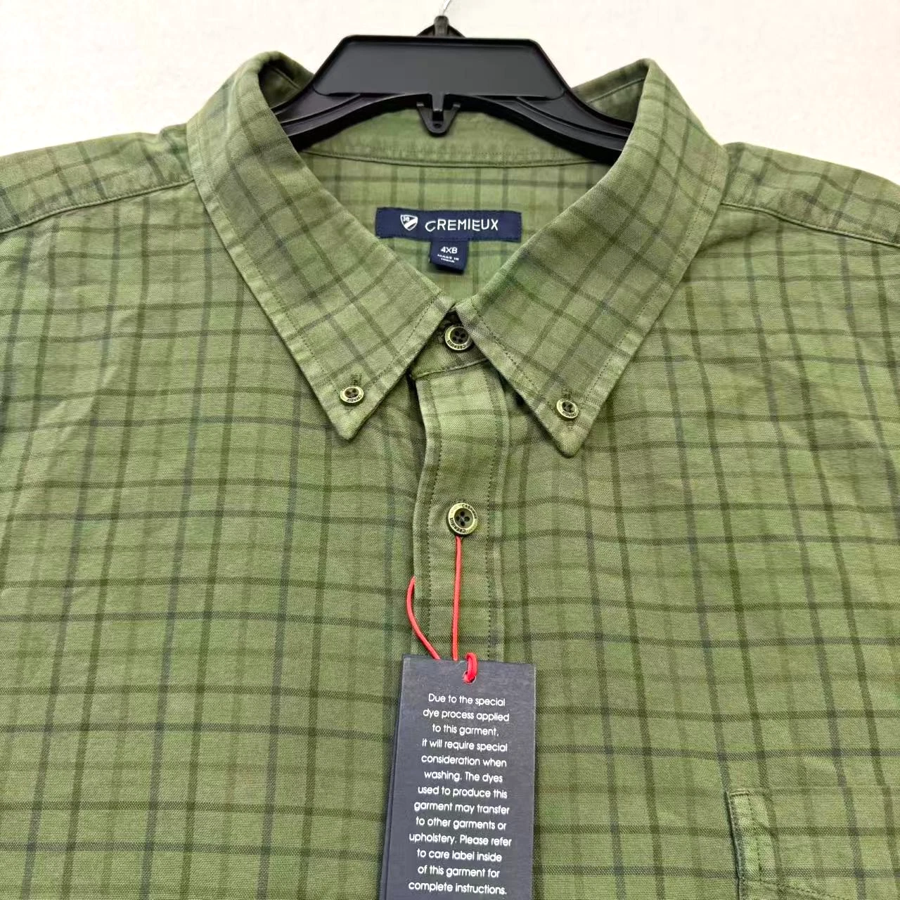 Cremeux Big Man 4XB Green Check Plaid Button Front LS Shirt MSRP $89 NWT Men's