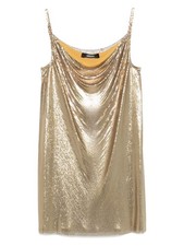 Versace Metallic Mesh Mini Dress with Slip in Gold-Tone, Spaghetti Straps