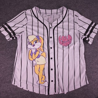Looney Tunes Baseball Jersey Womens 2XL White Stripe Lola Bunny Graphic Shirt