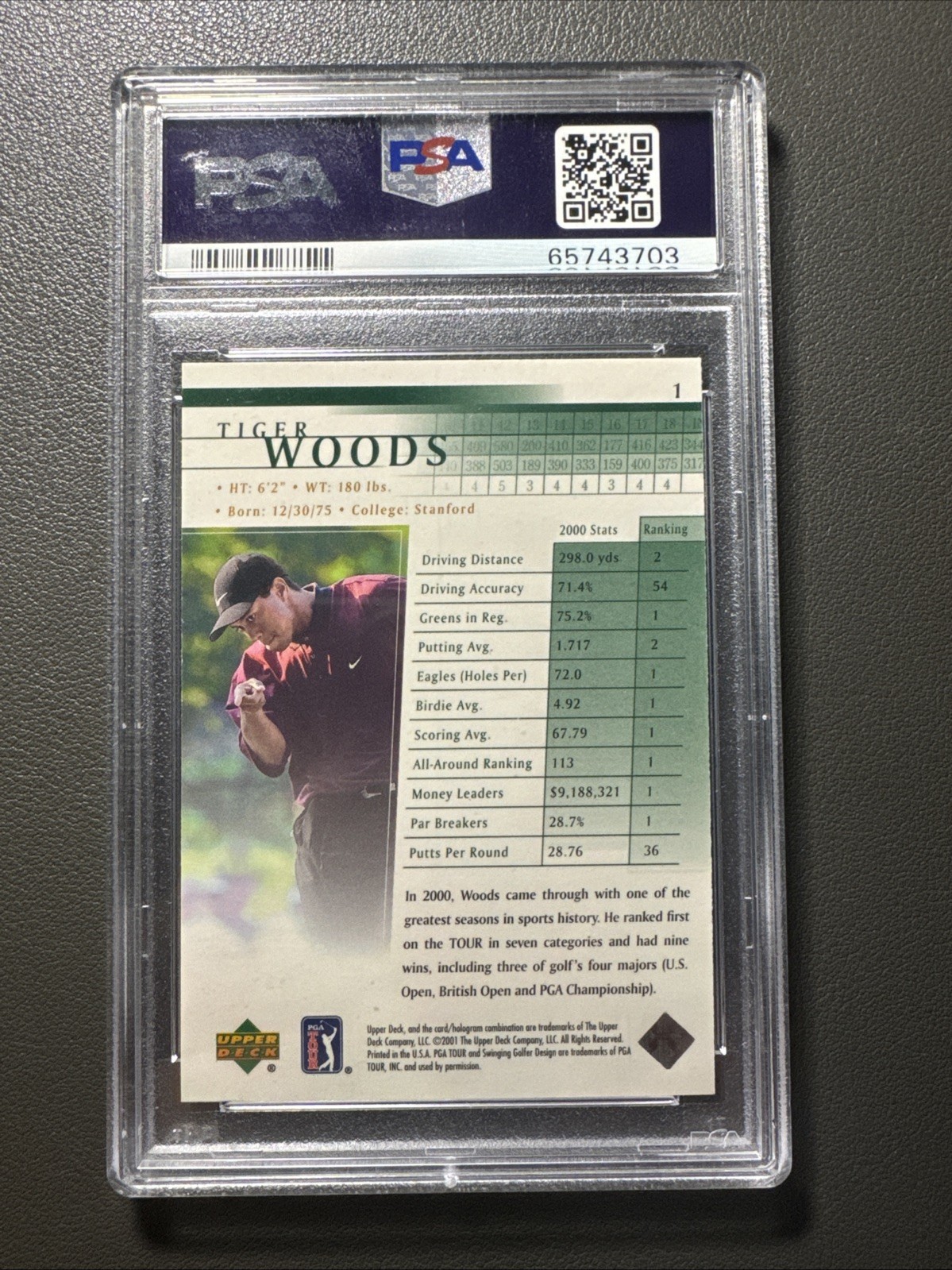 2001 Upper Deck Tiger Woods PSA 10 view 2