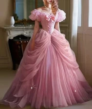 Pink Princess Prom Dress Ruched Victorian Corset Long Tulle Evening Gown Custom