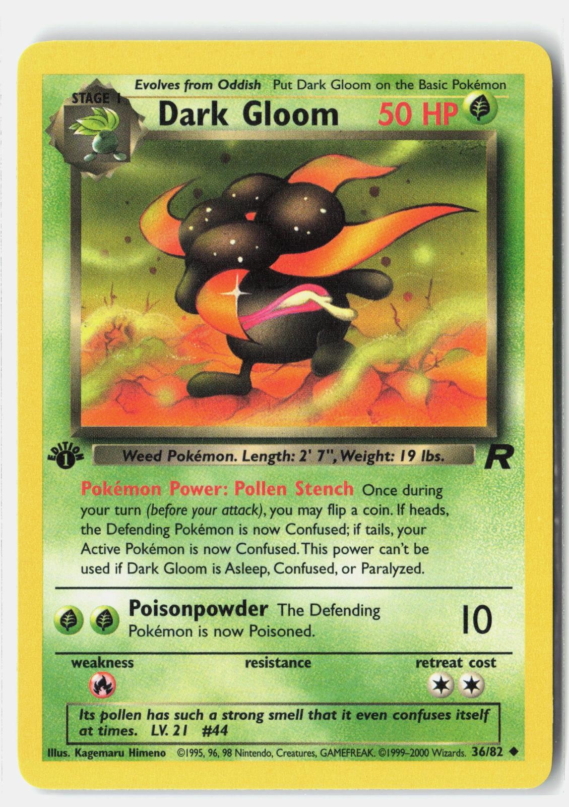 Dark Gloom 36/82 Uncommon Team Rocket Pokemon 1st Edition LP Kagemaru Himeno