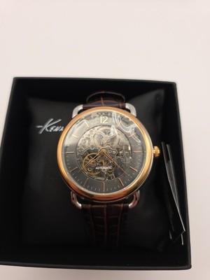 Kenneth Cole NY KC8016 Automatic Skeleton Two Tone Brown Strap Leather Watch