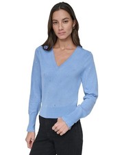 DKNY Jeans Women's Studded V-Neck Sweater Blue Size L MSRP 79