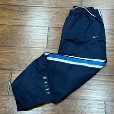 Vintage Nike Pants Mens L Windbreaker Track Ankle Zip Y2K Logo Blue Stripe