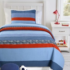 Cozy Line Home Fashions Navy Blue Red Striped Boy 100 Cotton Reversible Quilt