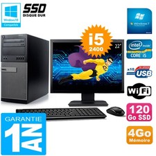 PC Tour DELL 7010 Ecran 22" Core I5-2400 RAM 4Go Disque 120 Go SSD Wifi W7