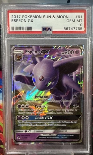 Pokémon Espeon GX TCG Sun & Moon Base Set Holo Ultra Rare Card 61/149 PSA 10