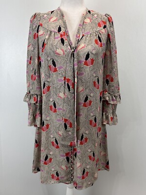 Derek Lam 10 Crosby Printed 100% Silk Shift Dress Sz Tiered