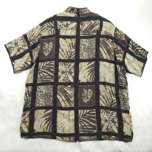 Caribbean Shirt Mens 3XLT Brown Black Silk Hawaiian Short Sleeve Button-Up - Picture 2 of 10