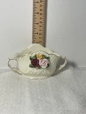 Trinket keepsake holder/sugar bowl Floral design double handled