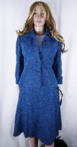 Vtg. Donegal Speckled Wool Tweed Skirt Suit Kostüm Jacke Adele Simpson Rock Gr S - Bild 1 von 12