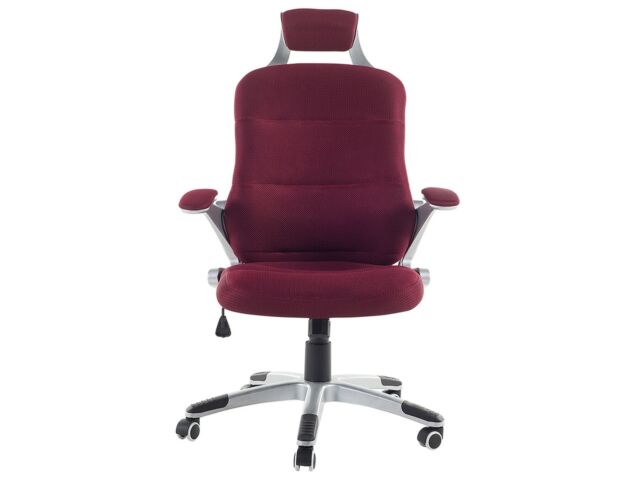 Modern Swivel Office Chair Burgundy Mesh Adjustable Silver Base Headrest Premier