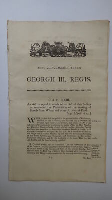 GEORGE III Act to repeal Prohibition of Starch from Wheat