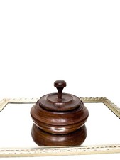 Vintage walnut turned wooden bowl with lid trinket box rustic decor round finial