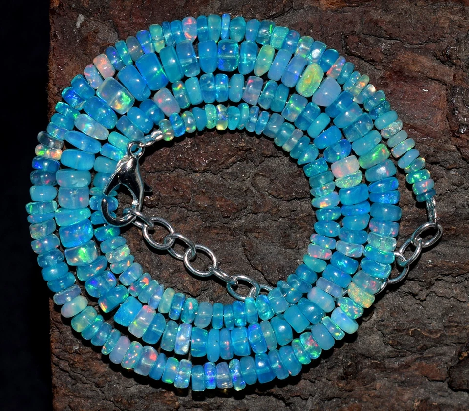 Collar de cuentas 16" natural etíope ópalo azul Wello ópalo de fuego piedras preciosas F3991 Foto 3 de 4