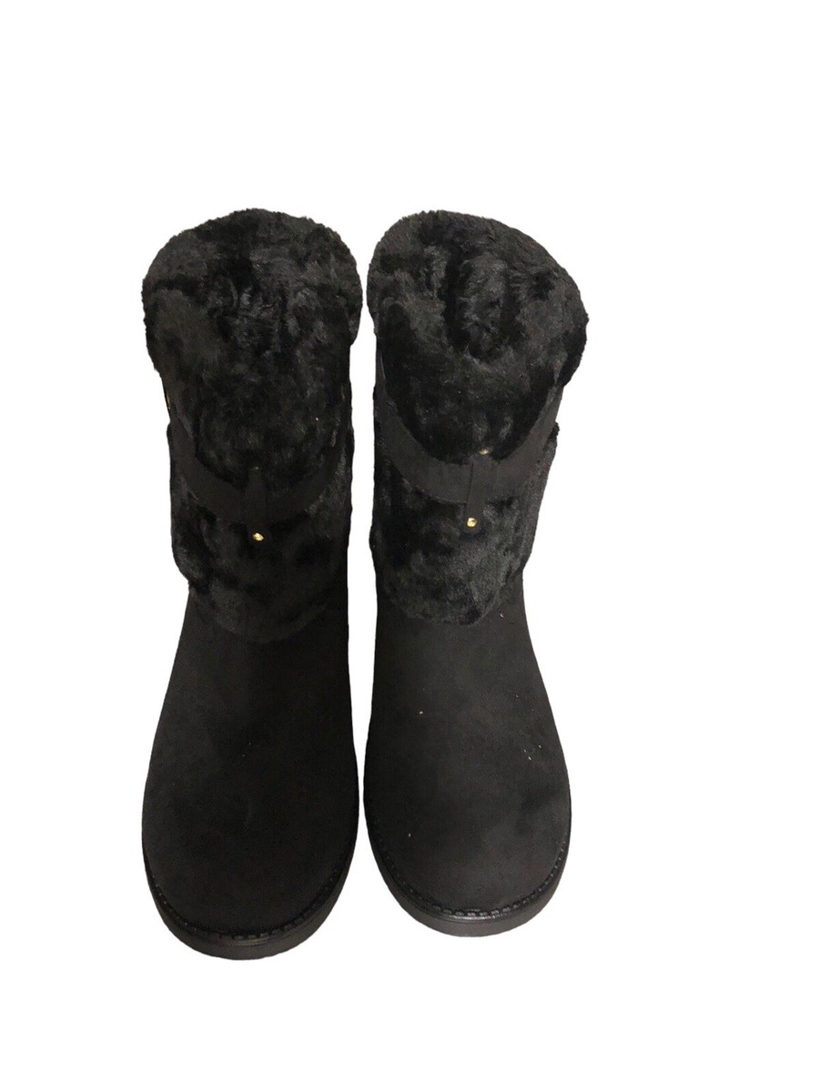 Womens GBG Los Angeles Adlea Black Faux Fur Winter Boots Size NEW
