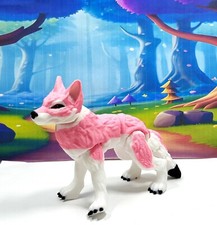 3D Printed Wolf, Articulated White  Pink Wolf Toy, 6" Fidget Animal Wolf Toy