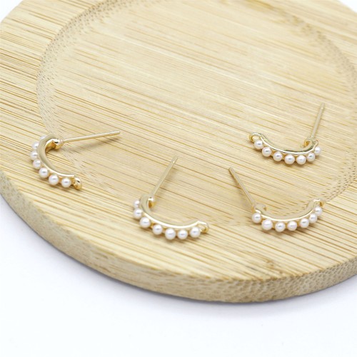 1Pair Gold Imitation Pearl Ear Stud Brass Accessories for Earring Making 18x13mm - Picture 3 of 6