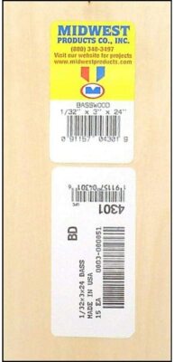 Midwest Products Co. Basswood Sheets 1/32x3x24 (single item)